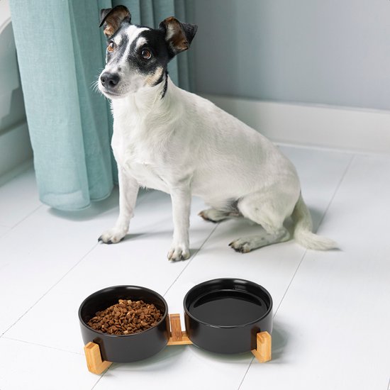 Gamelle chien - Gamelle chat - Abreuvoir - Avec support - 2x 400 ml - Taille S - Noir