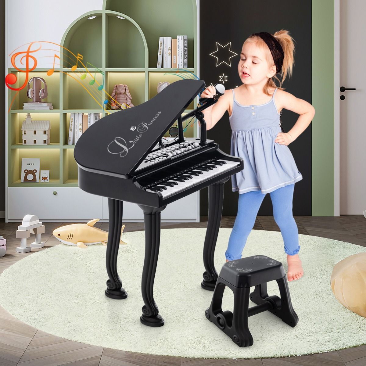 Clavier pour enfants Coast à 37 touches - avec tabouret et micro - fonction d'enregistrement et de lecture - noir