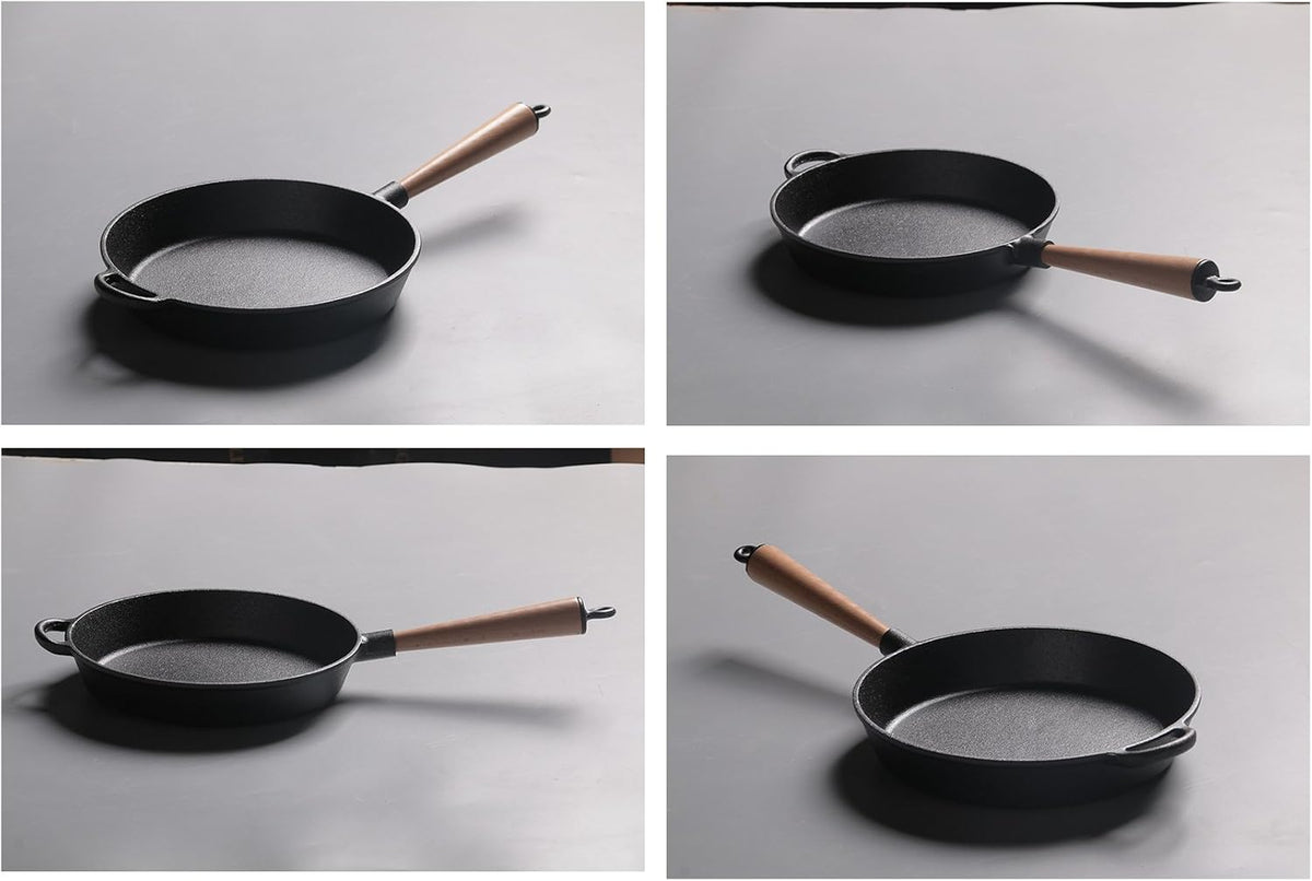 Poêle en fonte Rong Tian X avec manche en bois - 10,3 pouces - Noir