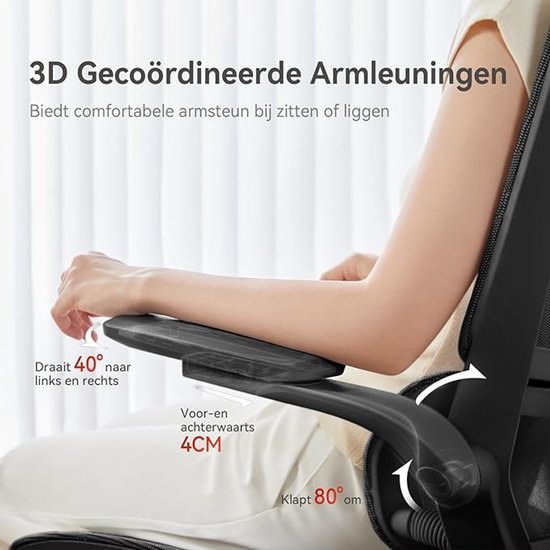 Siège de bureau ergonomique SIHOO M59AS - Accoudoirs réglables en 3D et rabattables à 90° - Double dossier avec soutien lombaire adaptatif - Coussin d'assise en forme de selle - Maille de haute qualité - Certifiée BIFMA/SGS - Jusqu'à 150 kg - 43,5 x 50,5