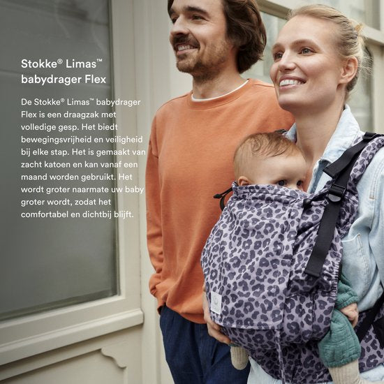Stokke Limas Carrier Flex, Leopard Lilac - Version 2023 (OCS) - Porte-bébé à boucle - Trois positions de portage - Convient aux bébés de 1 mois / 4 kg à 20 kg
