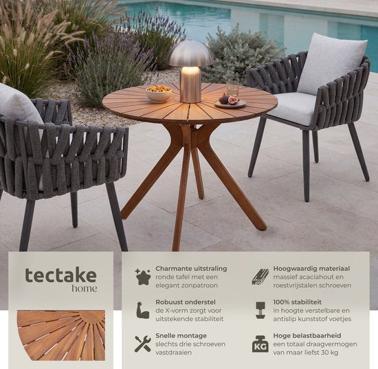 Table de jardin ronde en bois tectake® - Ø 70 x 62 cm - Bois d'acacia - Résistante aux intempéries - Table d'extérieur - Table de bistrot - Table d'appoint - Petite table pour balcon et terrasse - Également utilisable à l'intérieur