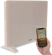 VONROC Chauffage électrique de luxe - Convecteur avec panneau en verre - 750W/1500W - Chauffe les pièces jusqu'à 18m2 - Contrôlé par l'application (via Wifi) et manuellement - Thermostat et minuterie réglables - Beige
