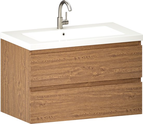 Mirlux Meuble de salle de bains Chêne chaud 80 cm - Lavabo Blanc - Ensemble de meubles de salle de bains - Meuble lavabo Chêne chaud