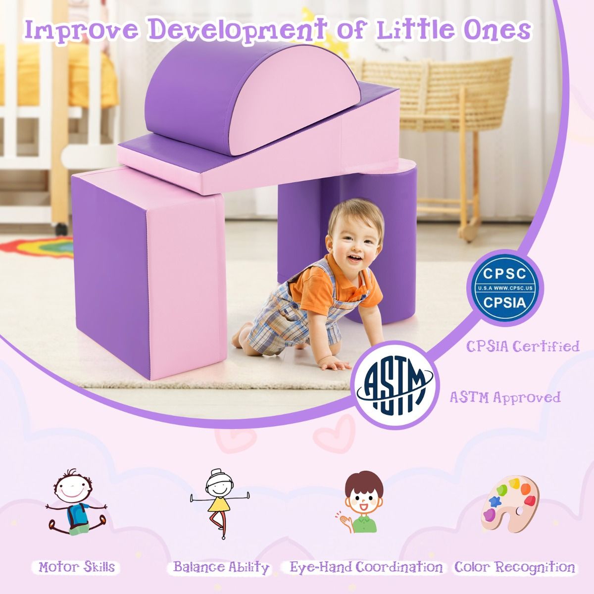 Coast 5-Piece Climbing Set for Kids - Soft Foam Blocks - Purple (en anglais)