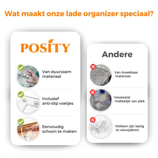 Posity Organisateur de tiroirs - 16 pièces - plateaux d'organisation - plateaux de tiroirs - plateaux de stockage - organisateur de maquillage - pour la cuisine, la salle de bain et le bureau - plastique - noir transparent
