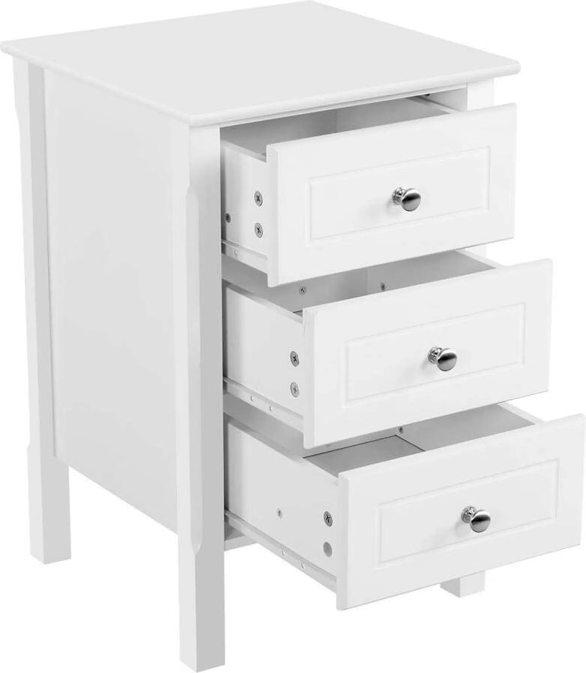 Yaheetech Table de chevet avec 3 tiroirs - équipée de poignées en aluminium, d'une surface laquée résistante à l'humidité et de guides de tiroirs de haute qualité - pour la chambre à coucher et le salon - MDF E1 blanc - 40 x 40 x 60 cm