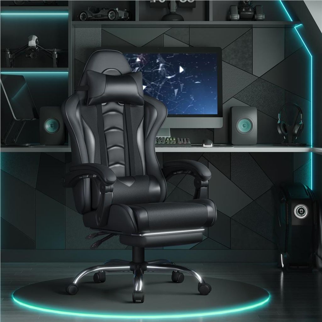 Fauteuil gaming Yaheetech avec fonction massage et repose-pieds - noir