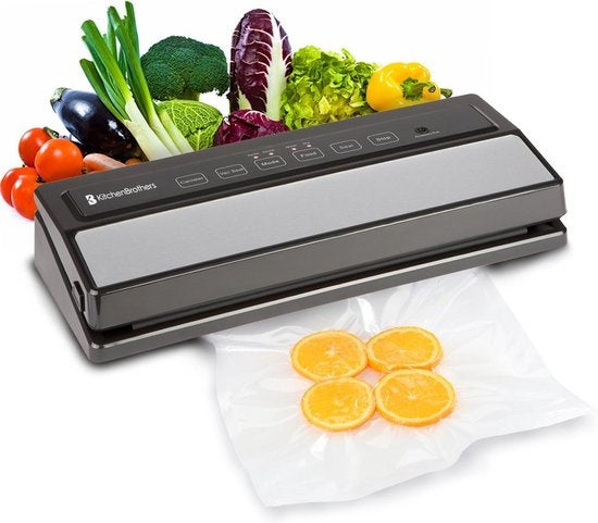 Machine sous vide - KitchenBrothers - Scelleuse sous vide automatique - 4 modes - Avec rouleau de film - sacs sous vide et tuyau d’aspiration - Noir