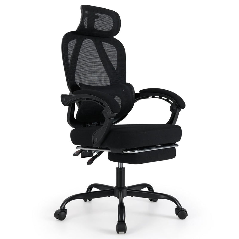 Chaise de bureau ergonomique Coast - dossier et appui-tête réglables - repose-pieds rétractable - noir