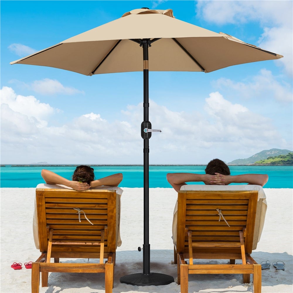 Parasol inclinable Yaheetech avec manivelle - Ø 226 cm - marron clair