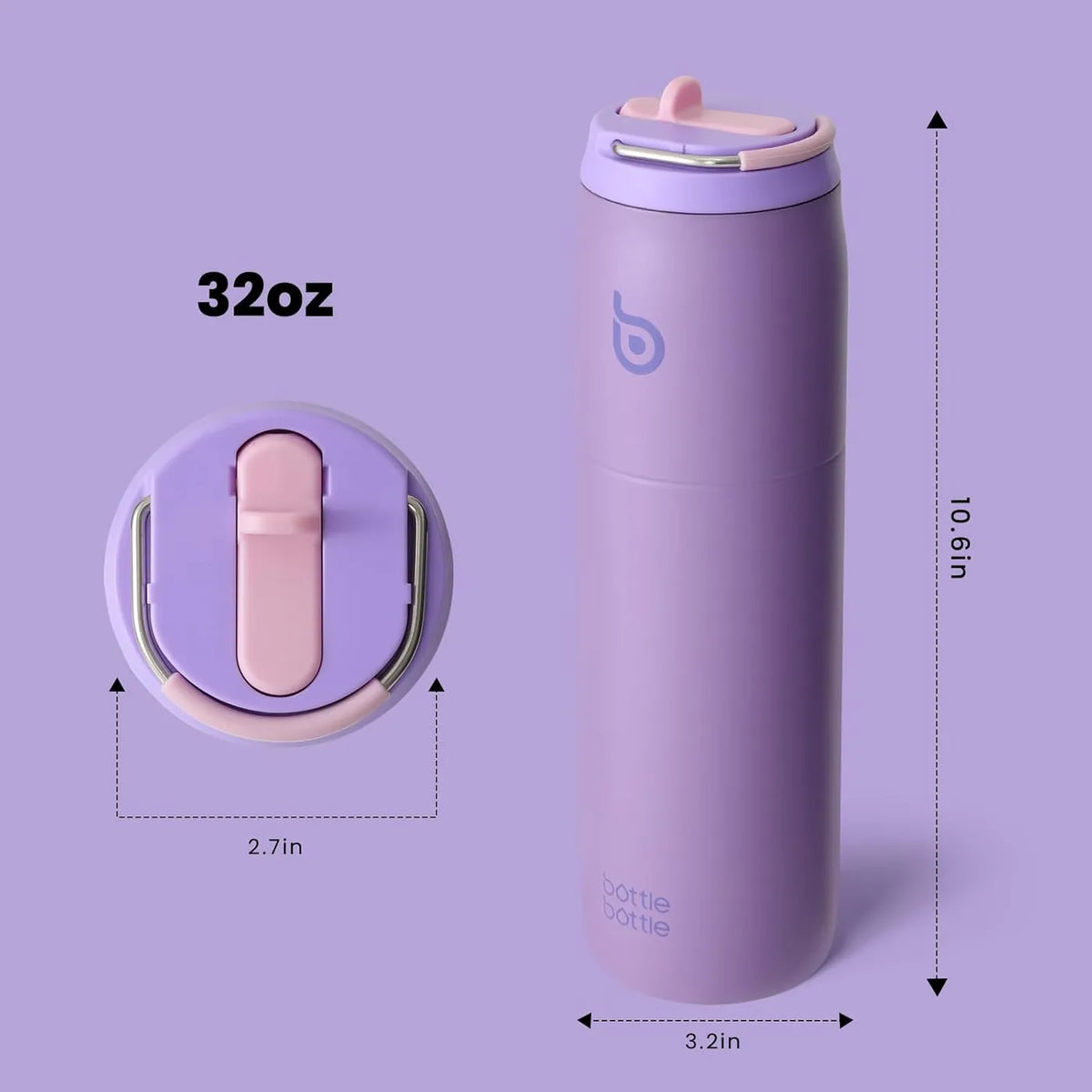 Bottle Bottle : bouteille isotherme avec bouchon à paille - Violet - 946 ml - 9,1 x 29 cm