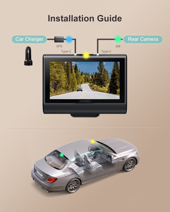 Caméra embarquée iZEEKER GD850 pour voiture - 4K et 1080p - Caméras avant et arrière - Wi-Fi et GPS - Écran tactile IPS 3 pouces - Capteur Sony - Vision nocturne