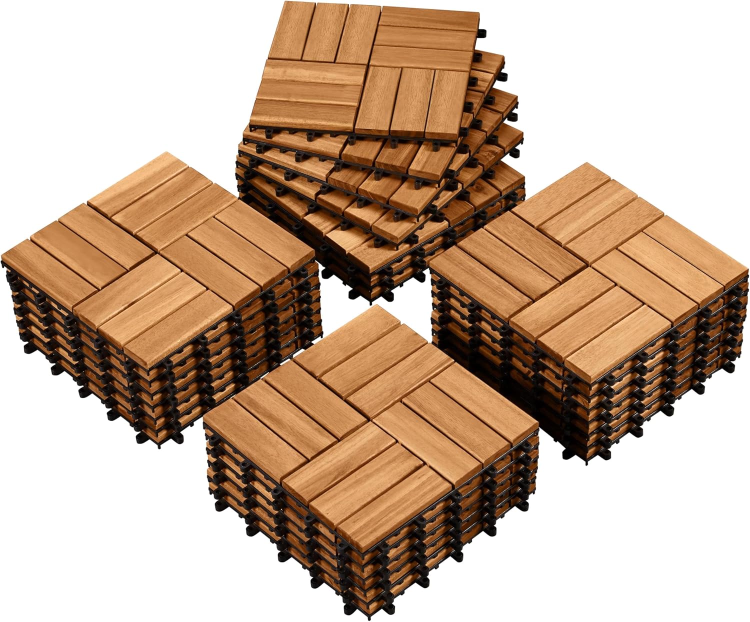 Dalles en bois à emboîter Costoffs pour terrasse - 27 pièces - 31 × 31 cm