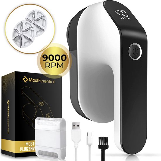 MostEssential Premium Electric Lint Remover FL777 - Tondeuse à charpie - Fonction de charge rapide USB-C - Sans fil - Batterie 2000 mAh - PRO Edition
