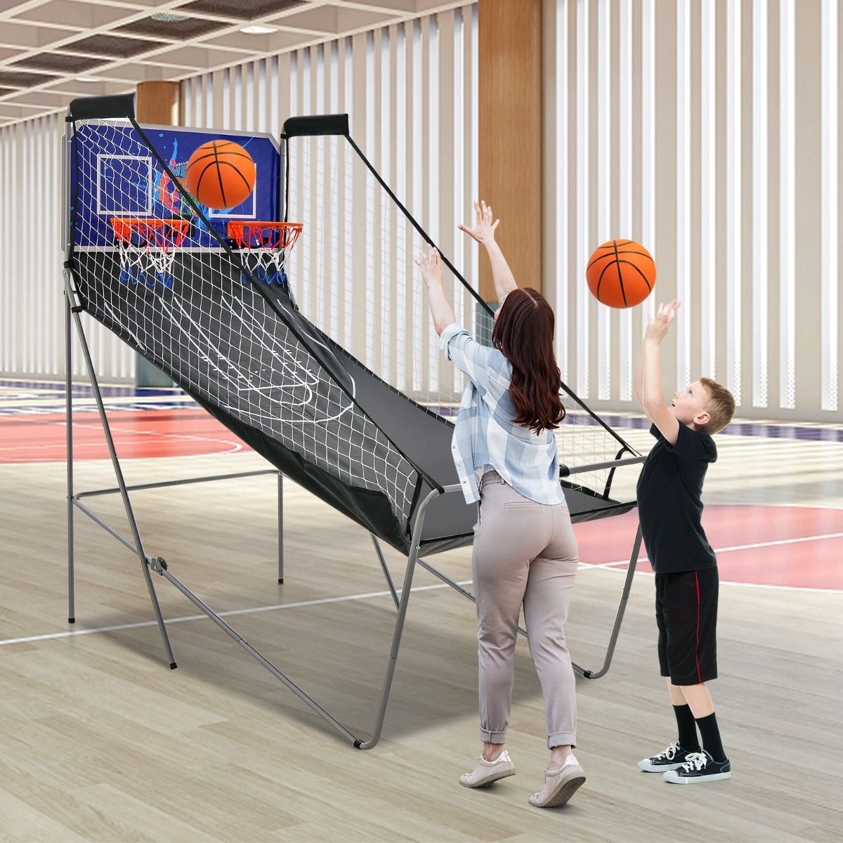 Jeu de basket-ball électronique Coast pour l'intérieur - Tir double - Compteur de points automatique - Bleu foncé + noir