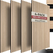 Panneaux acoustiques tectake® - Lot de 4 - Panneau mural acoustique - 60 x 120 cm - 2,88 m² - Panneaux muraux aux dimensions ajustables - Structure à lattes en MDF et placage de bois - Isolation acoustique - Décoration murale élégante - Montage facile - C