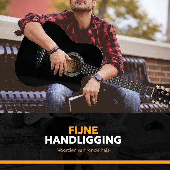 Guitare acoustique Finesse - avec cours vidéo - Guitare western - Guitare pour enfants et adultes - Noir