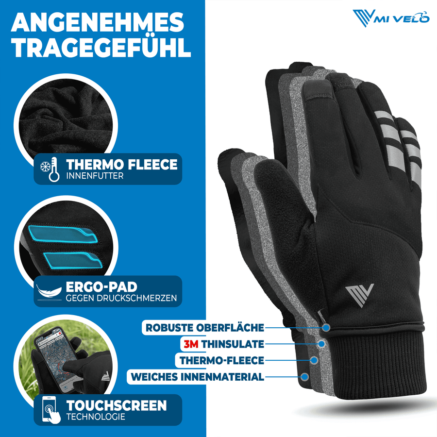 MIVELO THERMO-FIT Gants d'hiver - Polaire thermique & 3M Thinsulate - Noir - Unisex - XL