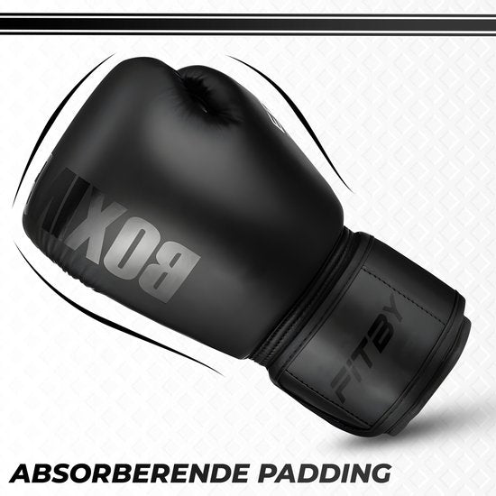 Gants de boxe Fitby - Gants de kickboxing - Gants de boxe - Gants de boxe pour enfants - Noir - 8 oz