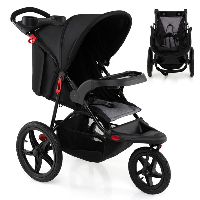Poussette de jogging Coast - Poussette pliable - Capote réglable - Siège inclinable - Noir