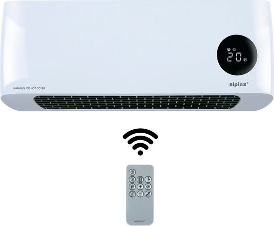alpina Ceramic Stove with Wall Mounting - Electric Heater 2000W - Adjustable Heat Stages and Timer - Wall Stove with Remote Control - Fan Stove - For Indoors
