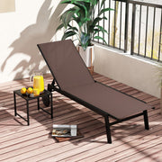 Chaise longue de jardin Coast avec table d'appoint - dossier réglable sur 6 positions - roulettes - marron