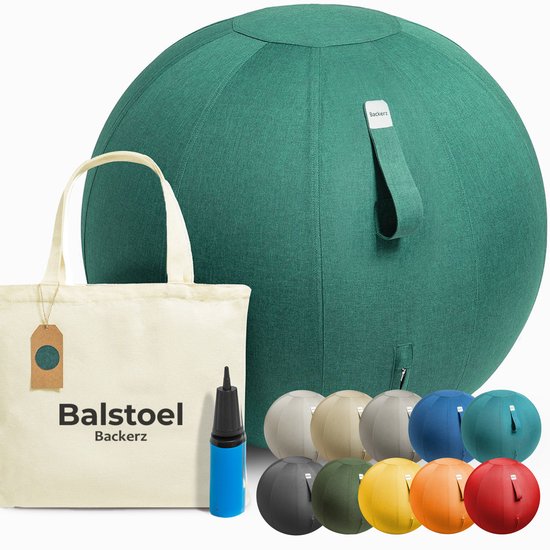 Ballon de siège Backerz 65 cm - Ballons de siège avec housse en lin - Chaise de bureau ergonomique pour le bureau et la maison - Ballon de yoga de luxe - Vert