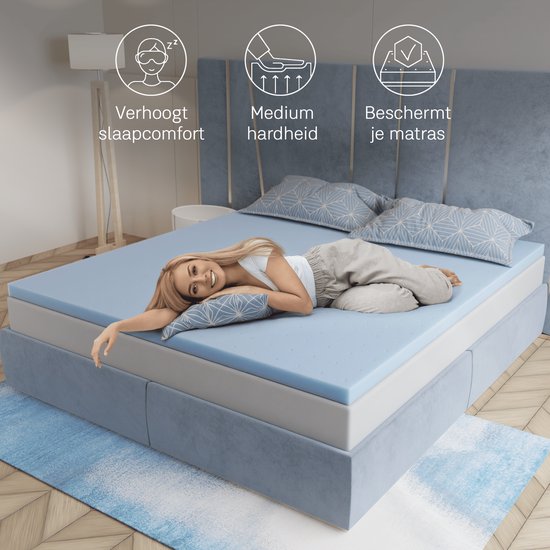 CozySense® Basic Topper Mattress 180x200 - Sur-matelas - Sur-matelas - Structure Opencell en mousse à mémoire de forme au gel - CertiPUR® - Fermeté moyenne - 6 cm
