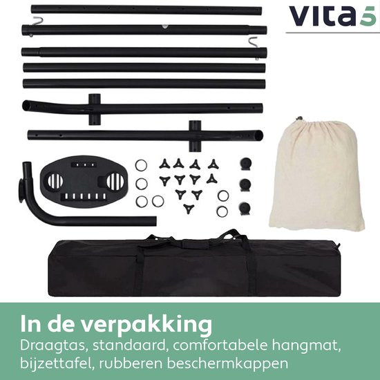 Hamac Vita5 avec support - 2 personnes - Porte-gobelet inclus - 205kg de poids - Beige/White