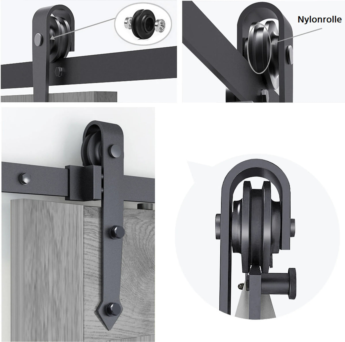 Yaheetech Ensemble de quincaillerie pour portes coulissantes 183 cm - équipé de roulettes en acier au carbone, de butoirs de porte et d'un guide de sol - pour portes en bois et en métal - fer noir - 183 x 23 x 5,5 cm