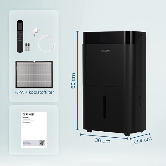 Déshumidificateur et purificateur d'air Auronic - Better Plus Series - Déshumidifie 12L par jour - Réservoir d'eau de 5L - Chambre à coucher, salle de bain, salon et bureau - Dévoreur d'humidité pour la maison - Noir