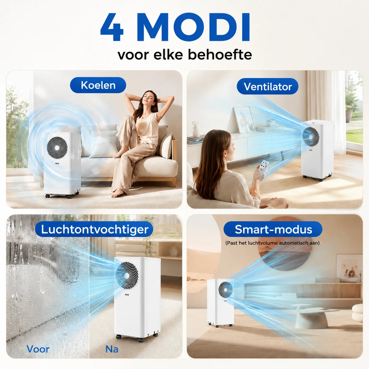 Climatiseur mobile AUX 3-en-1 - 9 000 BTU - Wi-Fi - classe énergétique A