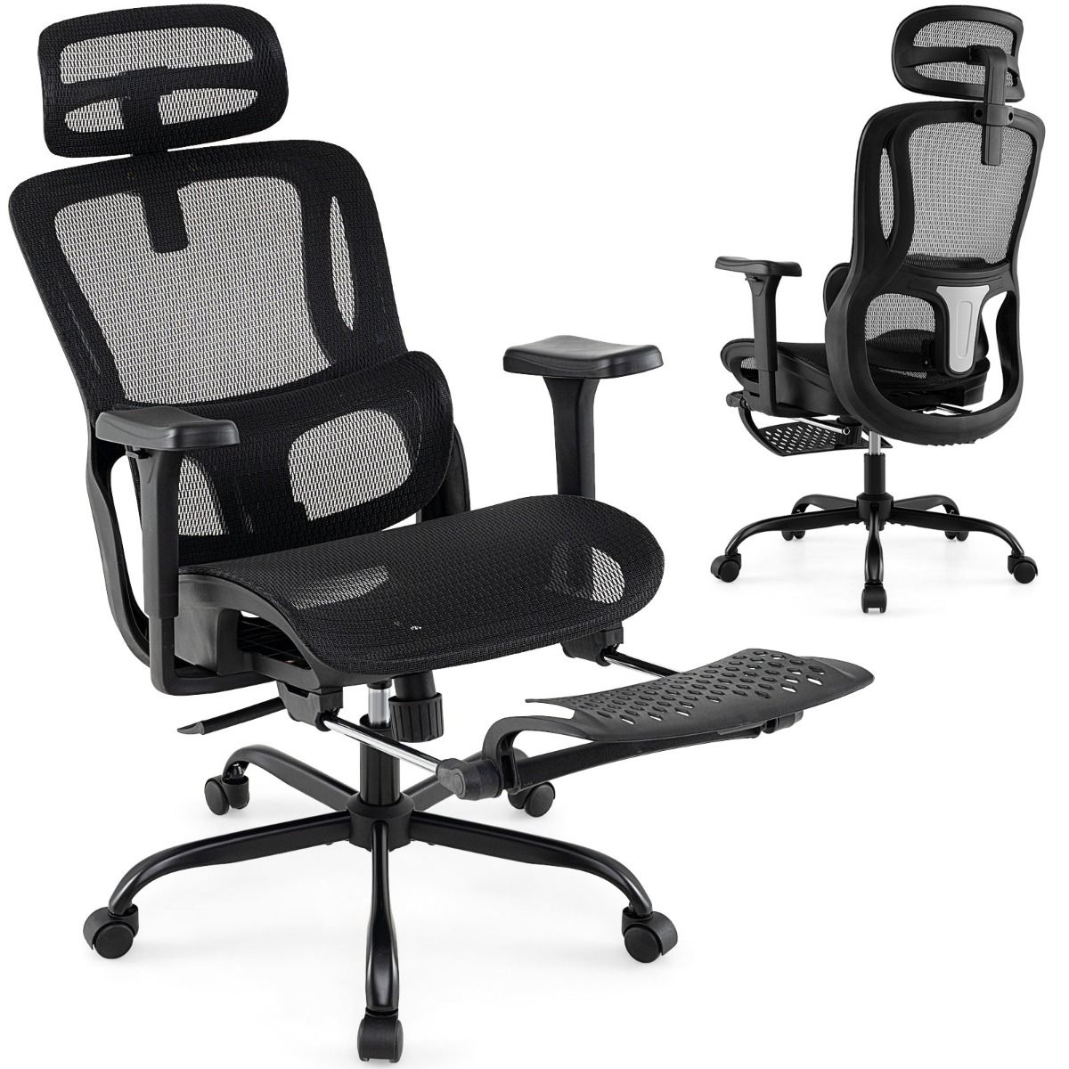 Chaise de bureau ergonomique Coast - soutien lombaire et appui-tête réglables - repose-pieds extensible - noir