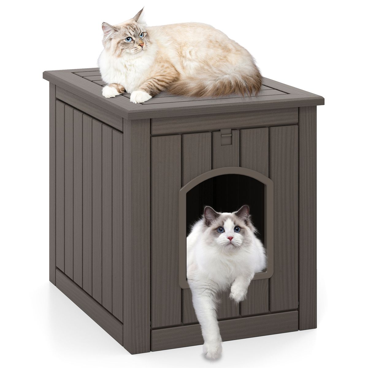 Maison pour chat Coast pour l'intérieur et l'extérieur - Meuble-litière dissimulé - Porte battante à l'avant - Noir et marron clair