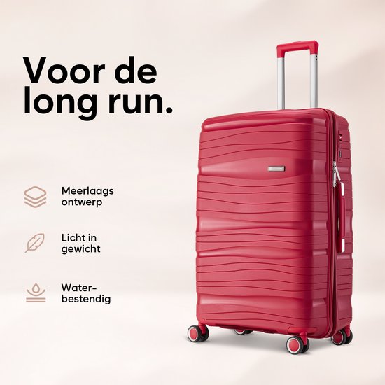 SKYCASES Travelin' Charm - 28-inch Large Travel Suitcase - Number Lock - 41x24x69 cm - 98L - Lightweight, Waterproof & Durable - Red V2