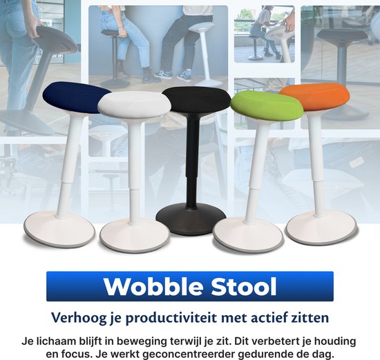 Backerz Wobble Stool - Chaise ergonomique oscillante hauteur 40-60cm - Tabouret d'équilibre - Tabouret assis - Tabouret selle bleu