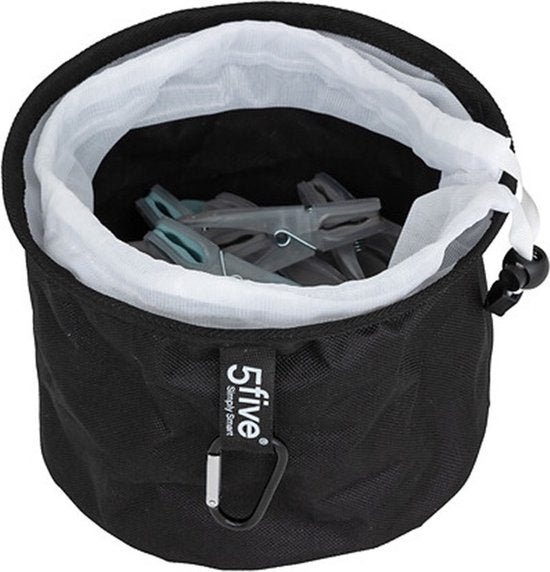 Panier suspendu 5Five avec 24 pinces à linge - D 18 cm - noir - plastique - avec crochet de suspension