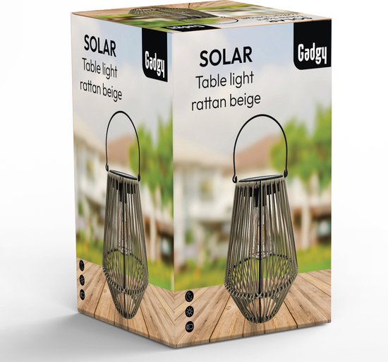Gadgy Lampe solaire de jardin en rotin beige - Lampe solaire de jardin - Lampe solaire de table avec connexion USB - Lampe d'extérieur - Statue de jardin - Lanterne de jardin avec capteur jour/nuit - Eclairage pour l'extérieur - Lanterne de jardin