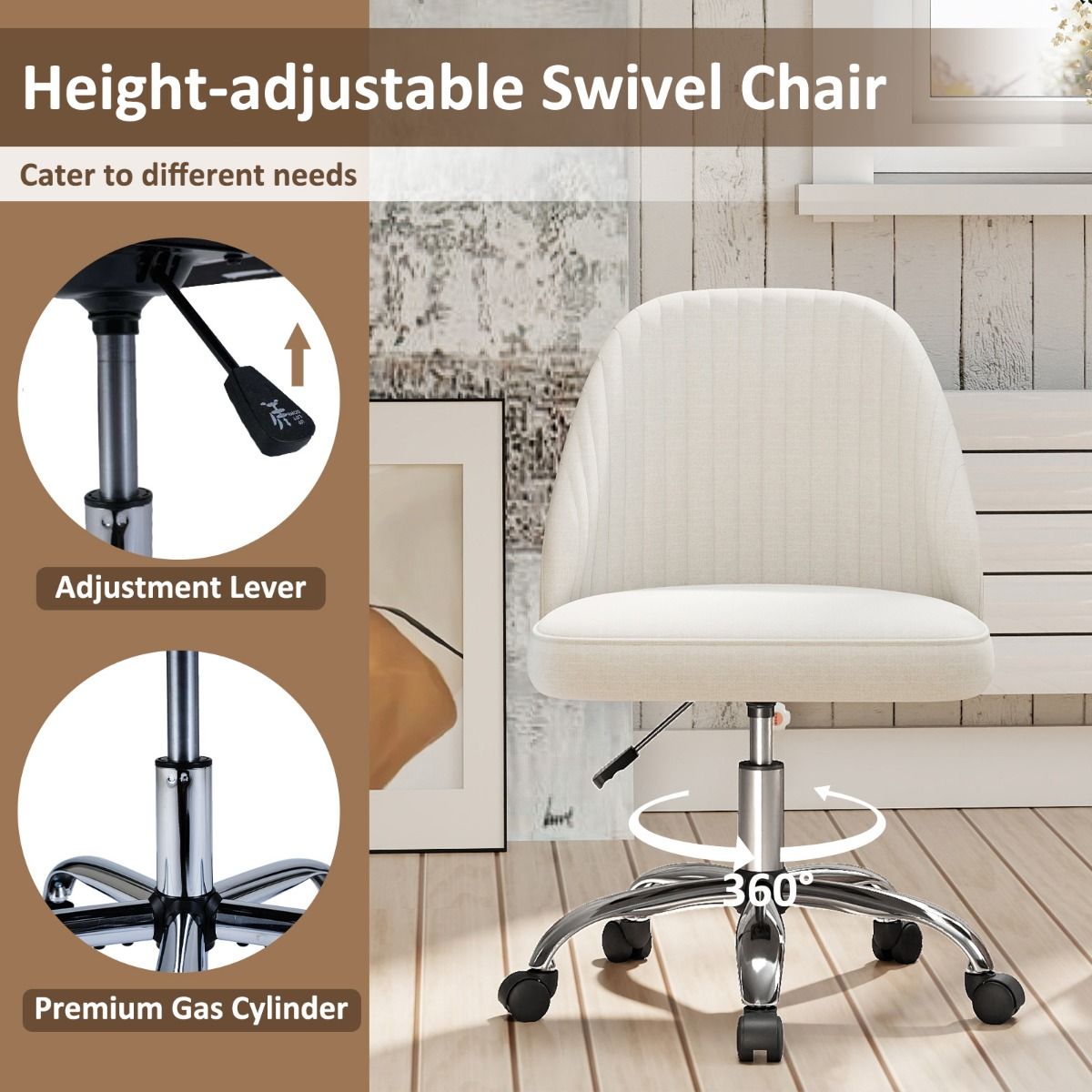 Chaise de bureau Coast sans accoudoirs - dossier incurvé - assise rembourrée - beige