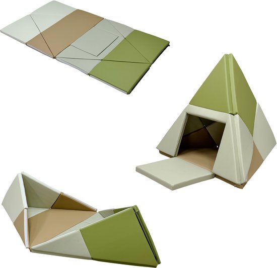 Ensemble de jeu Sunny Davi Foam – Tapis en mousse pliable – Kit de construction, tente et tapis de jeu – Tente de jeu en beige et vert – Softplay – Jouets Montessori – À partir de 12 mois – Jeu en toute sécurité