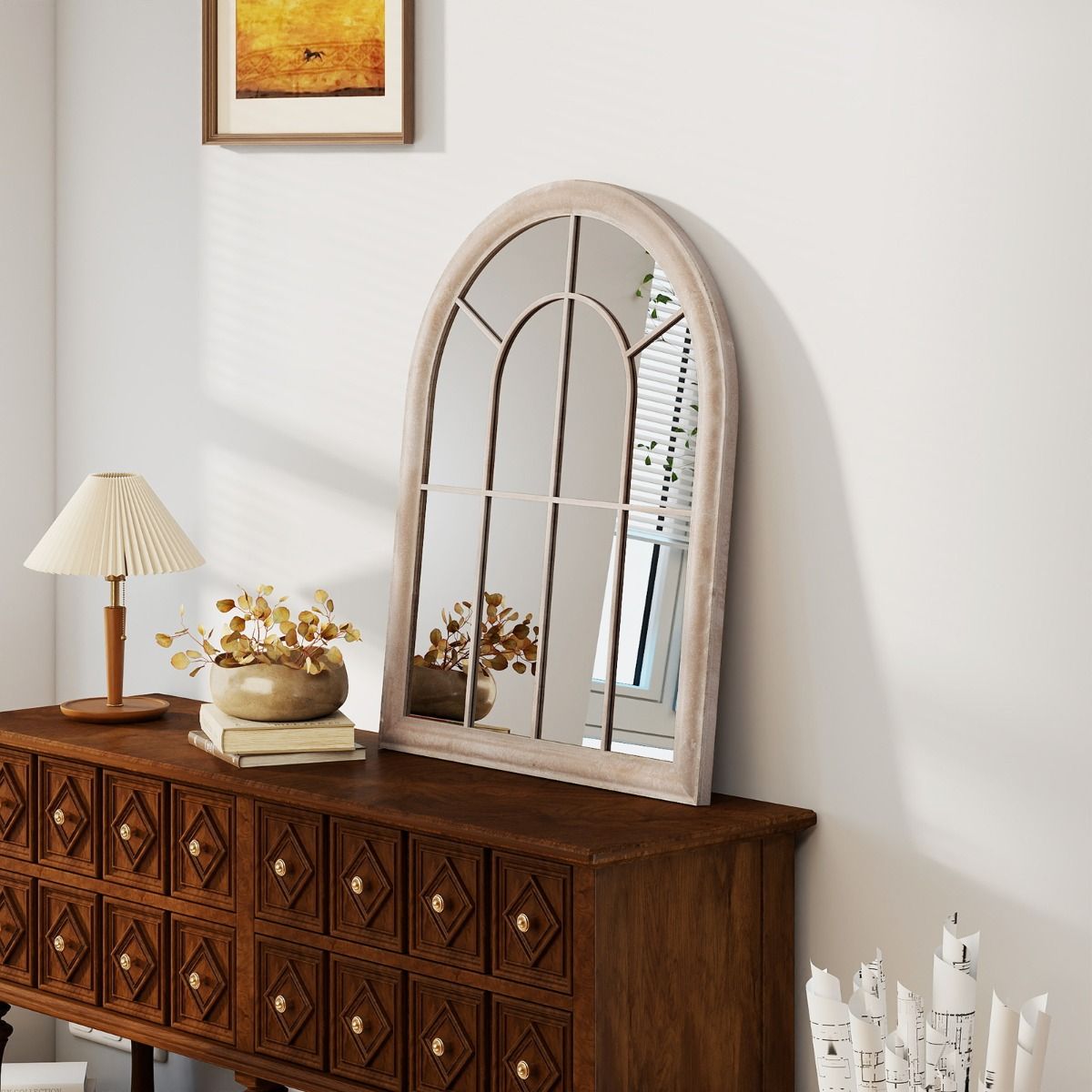 Miroir Coast pour encadrement de fenêtre - miroir mural incurvé - cadre métallique - gris - 88 x 69,5 cm
