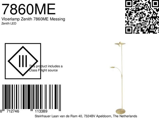 Lampadaire Steinhauer Zenith LED - Laiton