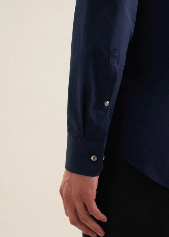 Chemise de travail Seidensticker - Bleu foncé - Coupe ajustée, col Kent, coton infroissable