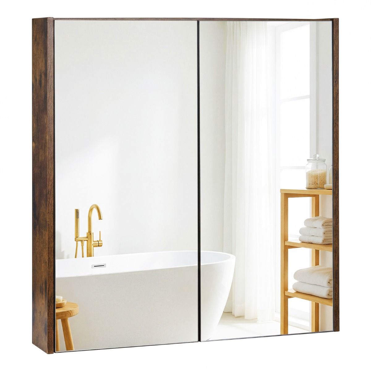 Armoire de salle de bains Coast avec portes miroir - grand espace de rangement - fixation murale - blanc/noir/marron rustique - 62 x 11 x 65 cm