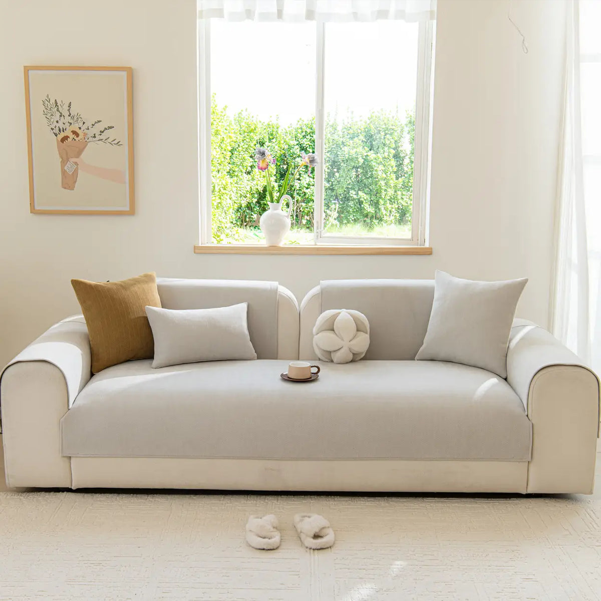 Housse de canapé Ochama pour accoudoir - antidérapante - beige - 70 × 90 cm