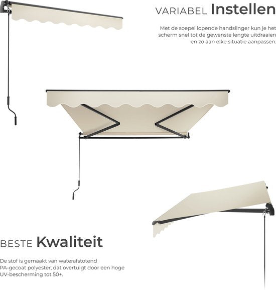 tectake® Sunshade with Articulated Arm - 250 x 200 cm - Store - Protection solaire pour fenêtre, balcon, extérieur - Fixation murale - Résistant à l'eau et aux UV - Beige
