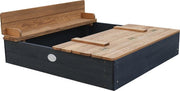 Bac à sable en bois AXI Ella, couleur anthracite/marron - Avec bancs et couvercle - Bois certifié FSC - 100 x 95 x 20 cm - Bac à sable pour enfants