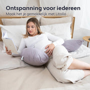 Litollo Zwangerschapskussen J-vorm - Voedingskussen 145 cm - Zijslaapkussen Groen - Lichaamskussen met Afneembare hoes - Borstvoedingskussen - Body Pillow