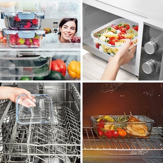 KitchenBrothers Meal Prep Trays - Set de plateaux fraîcheur - hermétique - sans BPA - 1L - verre - 10 pièces